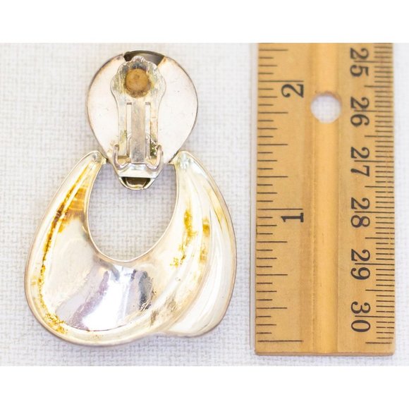 Vintage Abstract Curtain-shaped Silver Tone Large Clip On Earrings - AB2 - Picture 2 of 2